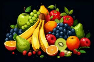 Vibrant clip art style fruits with a palette of bright colors AI Generated photo