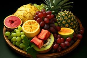 Exotic fruit platter with juicy pineapple, a tropical delight AI Generated photo