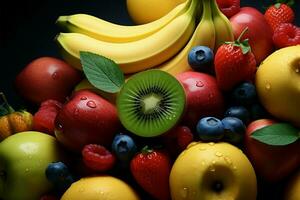 A vivid and colorful fruit composition forming a captivating background AI Generated photo