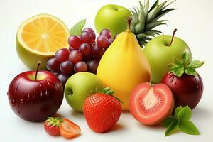 Realistic 3D fruits, visually stunning, set against a white backdrop AI Generated photo