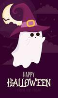 Happy halloween poster Cute ghost cartoon Vector illustration