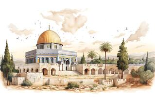 al aqsa mosque illustration on white background photo