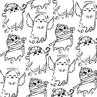 Halloween ghost character pattern background Vector illustration