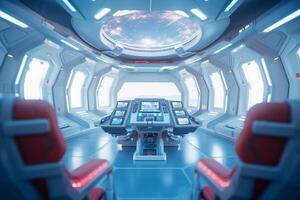 Spaceship interior with view from the window. 3d rendering photo