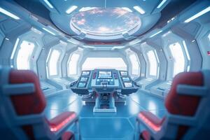 Spaceship interior with view from the window. 3d rendering Ai Generated photo