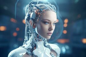 Cyborg beautiful woman robot Ai Generated photo