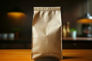 A standard, medium tall paper pouch bag, simple and functional AI Generated photo