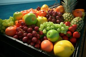 frutas almacenado en un mafra envase a bordo un Envío buque ai generado foto
