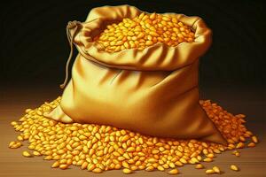 Realistic cartoon style sack filled with lifelike corn grains AI Generated photo