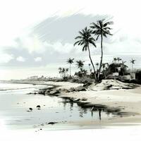 playa bosquejo palma árbol imagen rastreado en arenoso costa, un natural playa expresión para social medios de comunicación enviar Talla ai generado foto