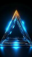 azul neón triángulo elemental sencillez con un vibrante, moderno borde vertical móvil fondo de pantalla ai generado foto