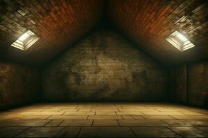 Industrial elegance Brick wall and floor in a night hallway AI Generated photo