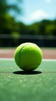 Green court buzz, Setting prepared for exhilarating tennis match action Vertical Mobile Wallpaper AI Generated photo