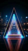Creative 3D rendering Glowing neon rhombus on a reflective blue banner Vertical Mobile Wallpaper AI Generated photo