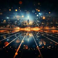 Twilight ambiance Blurred night cityscape enhanced by mesmerizing circle bokeh, enchanting viewers For Social Media Post Size AI Generated photo