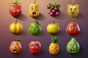 un formación de Fruta temática emojis para vistoso y divertido mensajería ai generado foto