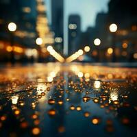 City lights dance Blurred night cityscape enhanced by captivating circle bokeh For Social Media Post Size AI Generated photo