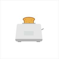 Steel toaster icon with slice of bread. Vector flat style illustration on white background. Home appliances cooking kitchen home equipment