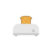 Steel toaster icon with slice of bread. Vector flat style illustration on white background. Home appliances cooking kitchen home equipment