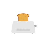 Steel toaster icon with slice of bread. Vector flat style illustration on white background. Home appliances cooking kitchen home equipment