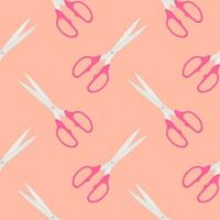 scissors seamless pattern vector illustration. Sewing Scissors on color background. From top view. Conceptual modern trendy style. Minimal background.