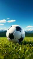 Grass backdrop highlights the simplicity of a spherical sports ball Vertical Mobile Wallpaper AI Generated photo