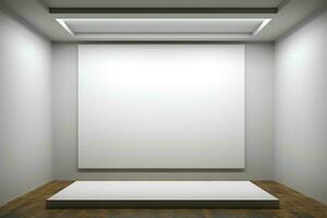 A minimalistic art gallery with an empty white wall, exhibition ready AI Generated photo