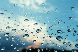 Skys transformation Raindrops on glass under shifting weather, vivid sky AI Generated photo