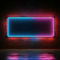 Abstract concept Neon sign banner with copy space on brick wall For Social Media Post Size AI Generated photo