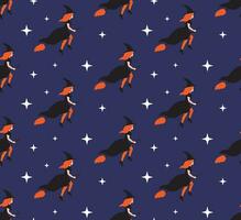 Vector seamless pattern of flat witch and stars