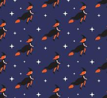 Vector seamless pattern of flat witch and stars