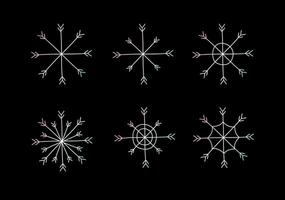 Vector hand drawn set of holographic snow flakes