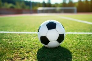 Soccer ball waits on the field, ready for the beautiful game AI Generated photo