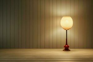 3d prestados lámpara ilumina un vacío habitación, fundición atractivo oscuridad ai generado foto