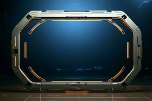 Futuristic 3D HUD UI frame in an abstract sci fi technology background AI Generated photo