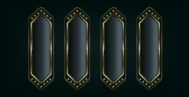 5 buttons for art deco styles isolated on black background. Realistic vector illustration of bronze, golden, silver metal luxury ui concepts buttons template design