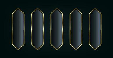 FIVE buttons of art deco styles isolated on black background. Realistic vector illustration of bronze, golden, silver metal luxury ui concepts buttons templates