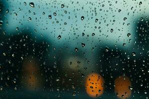 lluvia besado cristal vaso ventana con gotas de lluvia en el monzón temporada ai generado foto