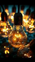 Cluster of radiant bulbs ignites a luminous ensemble Vertical Mobile Wallpaper AI Generated photo