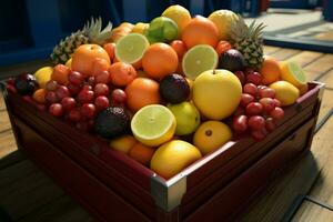 frutas almacenado en un mafra envase a bordo un Envío buque ai generado foto