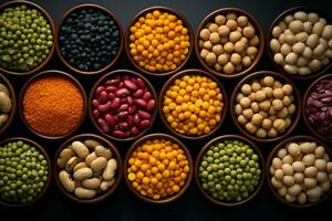 A medley of legumes, offering lentils, chickpeas, and a range of beans AI Generated photo