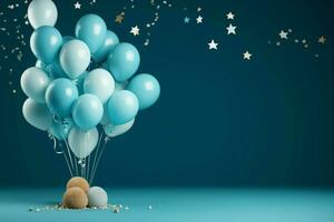 Blue sky, balloons, and stars for a baby boys birth announcement AI Generated photo