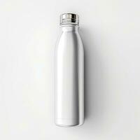 Glossy metal reusable water bottle with silver bung packaging mockup with isolated background AI Generative photo