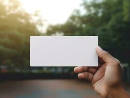 Mockup of hand and business card with isolated background AI Generative photo