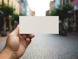 Mockup of hand and business card with isolated background AI Generative photo