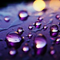 Raindrops on windowpane, softly lit by a calming purple glow For Social Media Post Size AI Generated photo