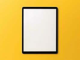 Top view of digital tablet screen mockup on a yellow background AI Generative photo