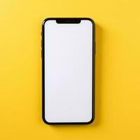 Top view of digital tablet screen mockup on a yellow background AI Generative photo