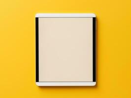 Top view of digital tablet screen mockup on a yellow background AI Generative photo