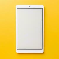 Top view of digital tablet screen mockup on a yellow background AI Generative photo